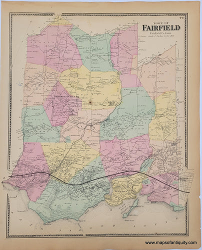 Antique-Hand-Colored-Map-Town-of-Fairfield-(CT)-**********-United-States-Northeast-1867-Beers-Maps-Of-Antiquity