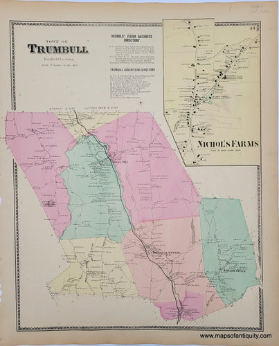 Antique-Map-Town-of-Trumbull-Nichol's-Farms-Connecticut-CT-1867-Beers-1860s-1800s-19th-century-Maps-of-Antiquity