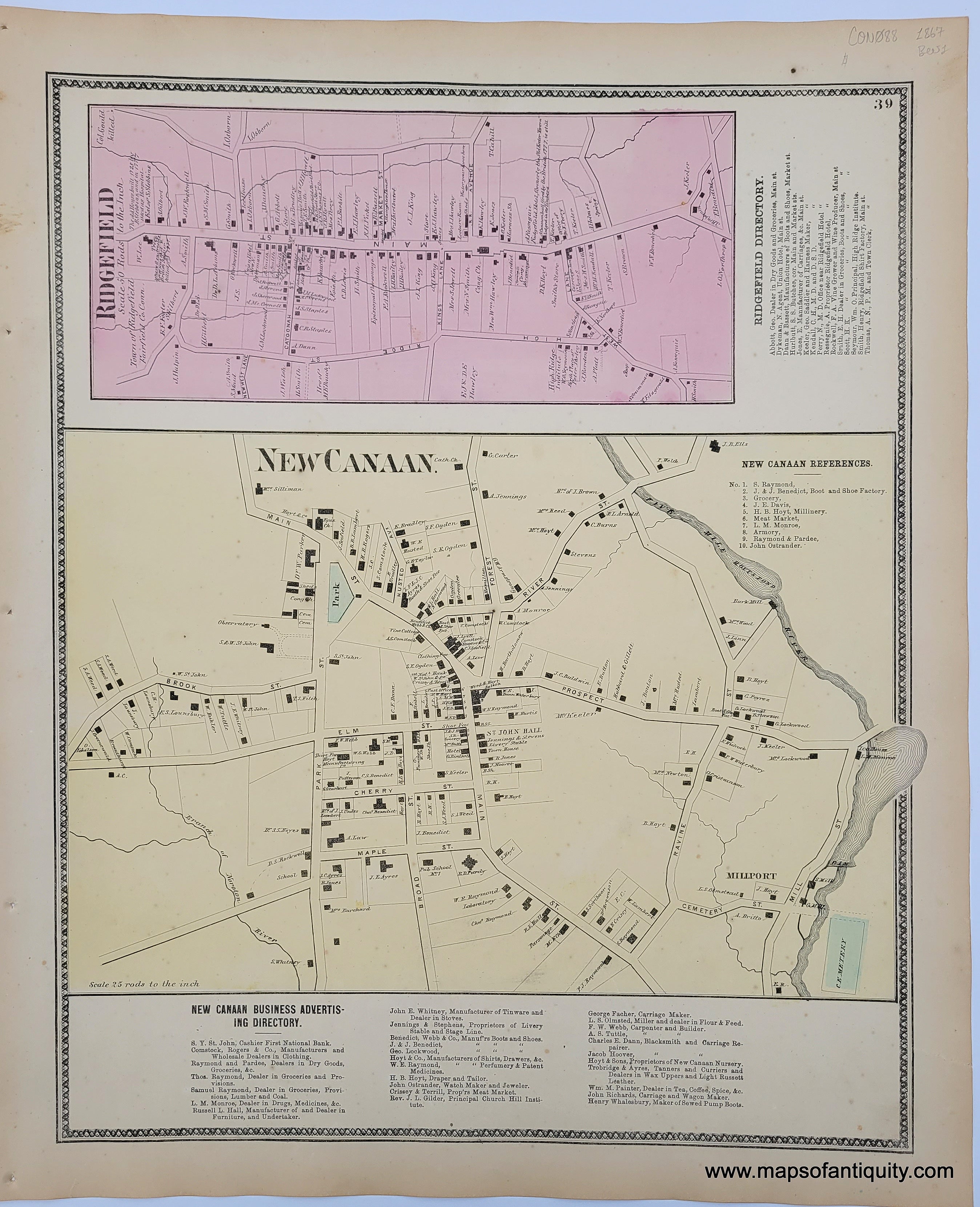 1867 - New Canaan/Ridgefield (CT) - Antique Map – Maps of Antiquity