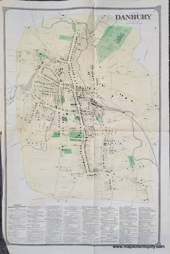 Antique-Hand-Colored-Map-Plan-of-Danbury-(CT)-********-United-States-Northeast-1867-Beers-Maps-Of-Antiquity