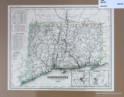Antique-Hand-Colored-Map-Connecticut-Nach-dem-bessten-Quellen-verbessert-1846.-United-States-Northeast-1846-Meyer-Maps-Of-Antiquity