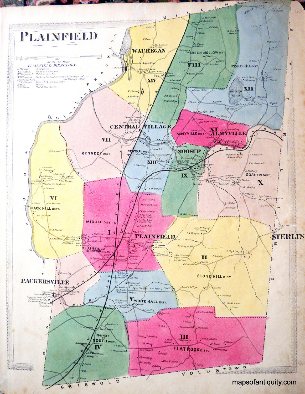 Antique-Hand-Colored-Map-Plainfield-(CT)-United-States-Northeast-1869-Gray/Keeney-Maps-Of-Antiquity