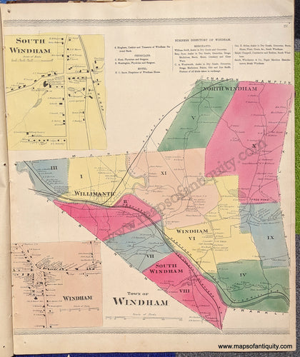 Antique-Hand-Colored-Map-Town-of-Windham-(CT)--United-States-Northeast-1869-Gray/Keeney-Maps-Of-Antiquity