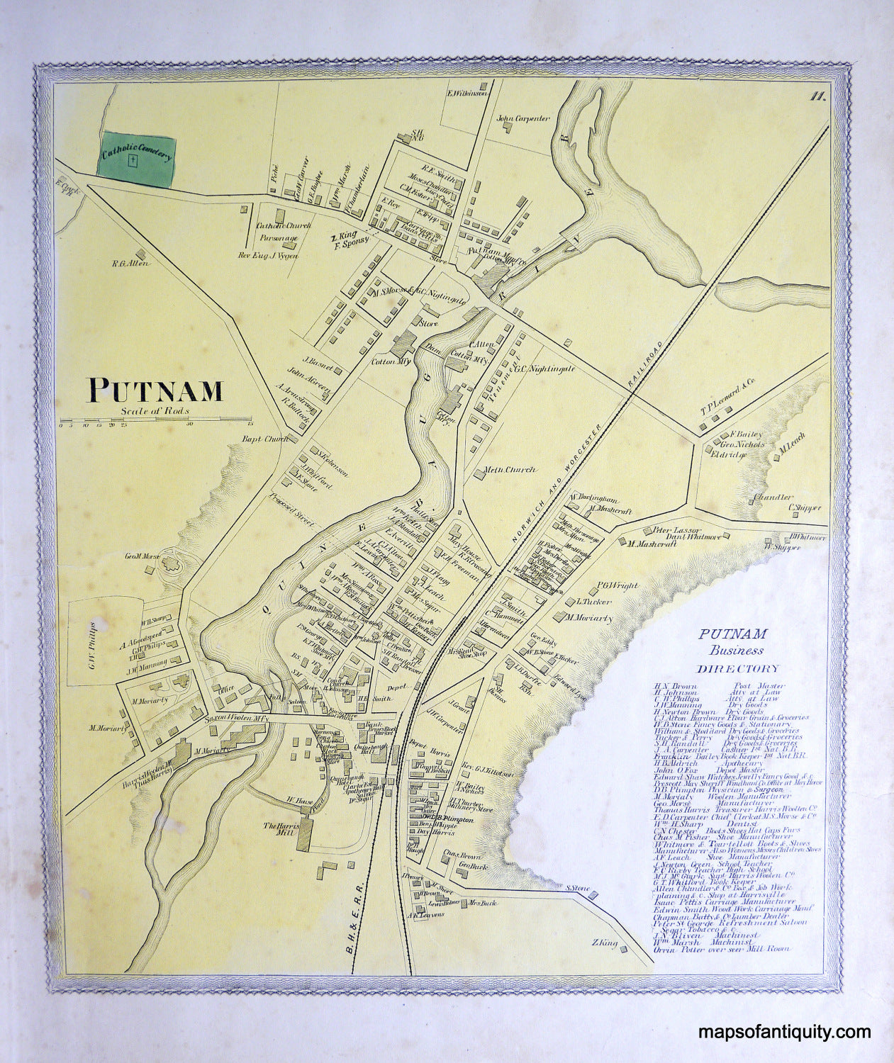 Antique-Hand-Colored-Map-Putnam-(CT)-United-States-Northeast-1869-Gray/Keeney-Maps-Of-Antiquity