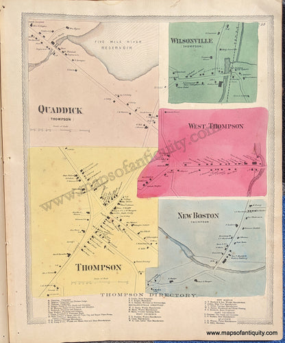 Antique-Hand-Colored-Map-Quaddick-Wilsonville-West-Thompson-New-Boston-Thompson-(CT)--United-States-Northeast-1869-Gray/Keeney-Maps-Of-Antiquity