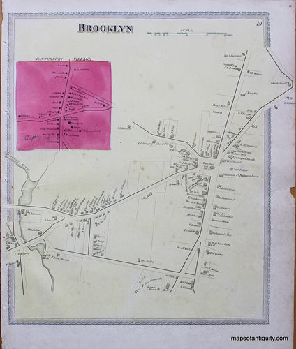 Antique-Hand-Colored-Map-Brooklyn-Canterbury-Village-(CT)-United-States-Northeast-1869-Gray/Keeney-Maps-Of-Antiquity