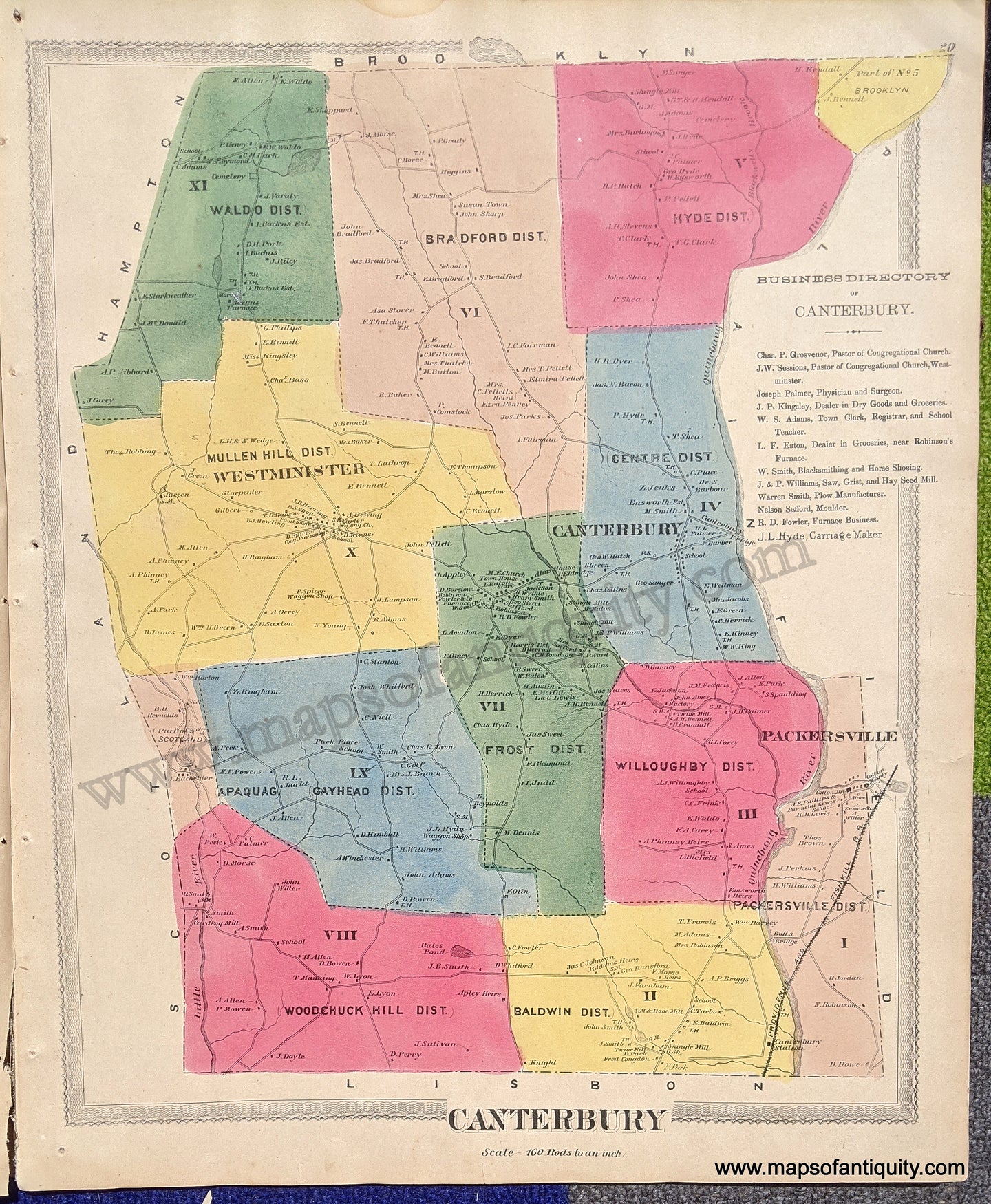 Antique-Hand-Colored-Map-Canterbury-(CT)--United-States-Northeast-1869-Gray/Keeney-Maps-Of-Antiquity