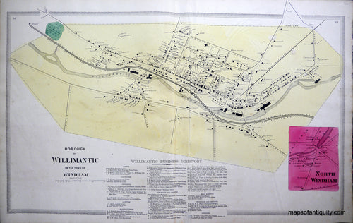 Antique-Hand-Colored-Map-Borough-of-Willimantic-No.-Windham-(CT)-United-States-Northeast-1869-Gray/Keeney-Maps-Of-Antiquity