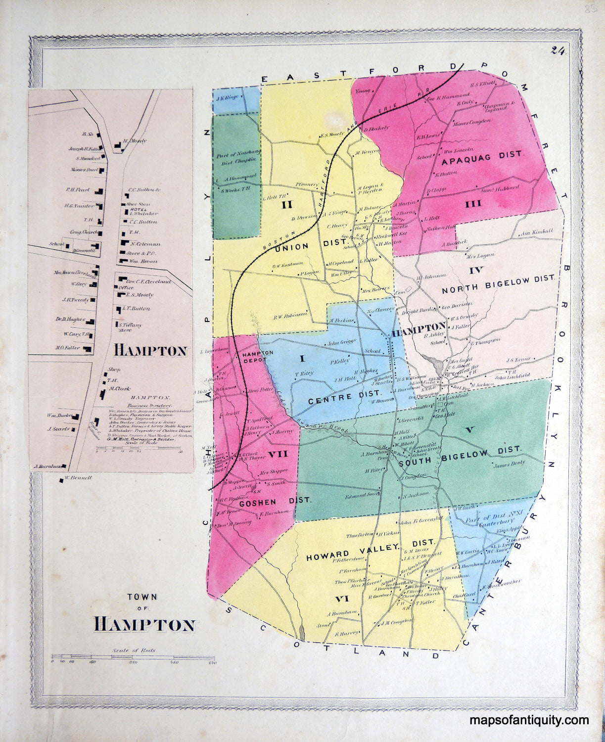 Antique-Hand-Colored-Map-Hampton-(CT)-United-States-Northeast-1869-Gray/Keeney-Maps-Of-Antiquity