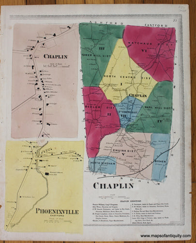 Antique-Hand-Colored-Map-Chaplin-Phoenixville-(CT)-United-States-Northeast-1869-Gray/Keeney-Maps-Of-Antiquity