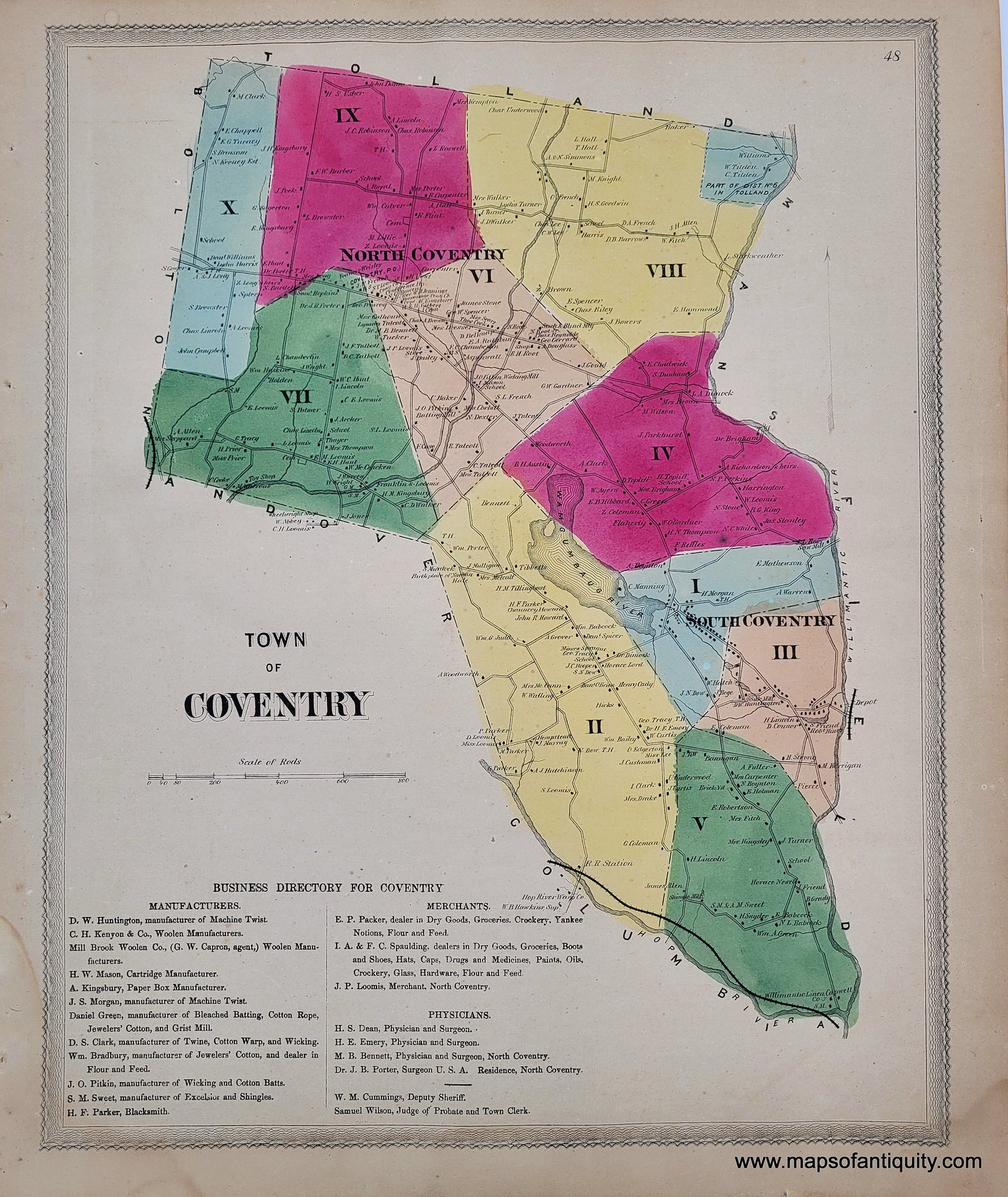 Antique-Hand-Colored-Map-Coventry-Connecticut-(CT)-United-States-Northeast-1869-Gray/Keeney-Maps-Of-Antiquity