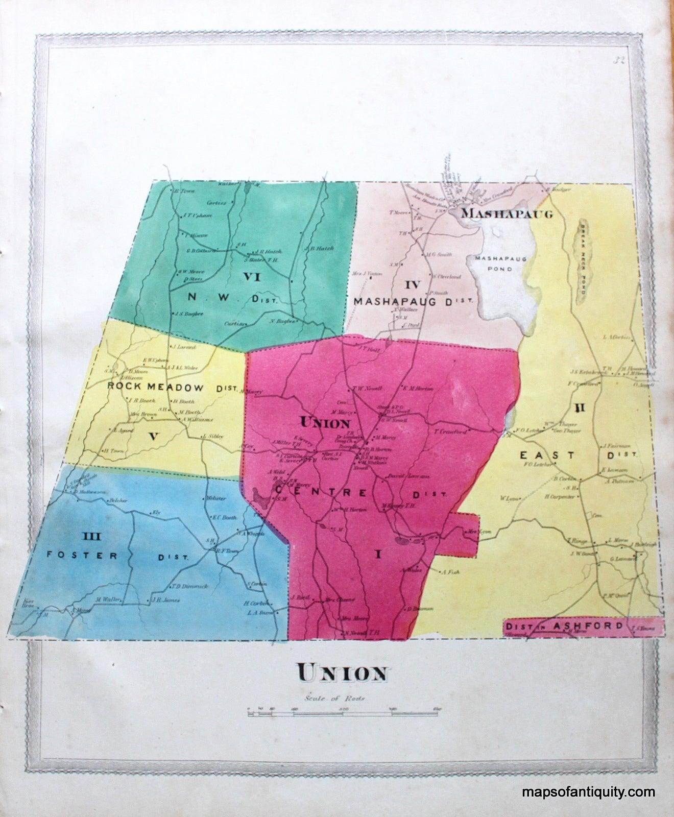 Antique-Hand-Colored-Map-Union--(CT)-United-States-Northeast-1869-Gray/Keeney-Maps-Of-Antiquity