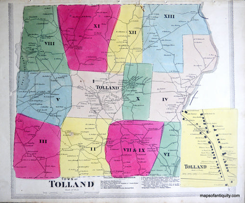 Antique-Hand-Colored-Map-Tolland--(CT)-United-States-Northeast-1869-Gray/Keeney-Maps-Of-Antiquity