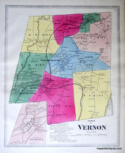 Antique-Hand-Colored-Map-Vernon-Village-of-Talcottville-(CT)-United-States-Northeast-1869-Gray/Keeney-Maps-Of-Antiquity