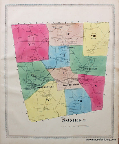 Antique-Hand-Colored-Map-Somers--(CT)-United-States-Northeast-1869-Gray/Keeney-Maps-Of-Antiquity