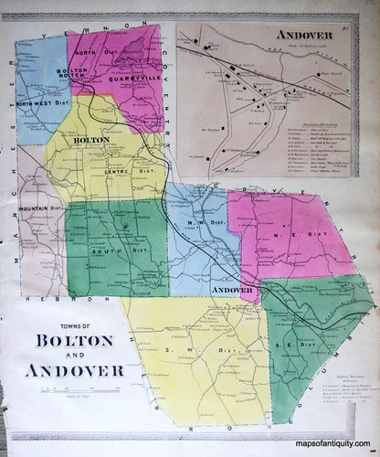 Antique-Hand-Colored-Map-Bolton-and-Andover-(CT)-United-States-Northeast-1869-Gray/Keeney-Maps-Of-Antiquity