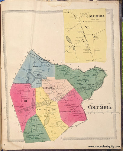 Antique-Hand-Colored-Map-Columbia-(CT)-United-States-Northeast-1869-Gray/Keeney-Maps-Of-Antiquity