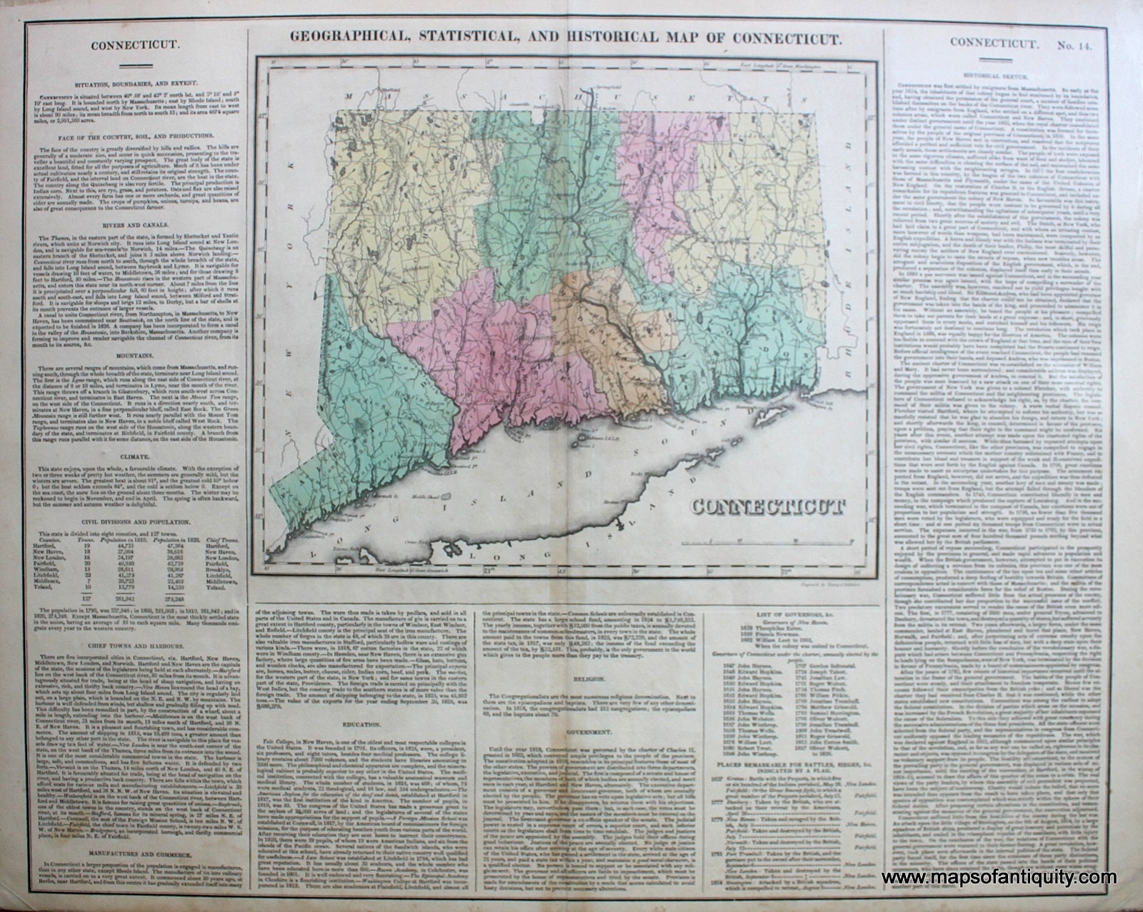 1827 Geographical Statistical And Historical Map Of Connecticut N   CON138JR 