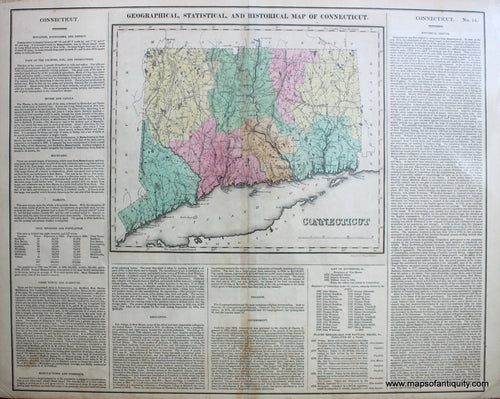 Antique-Hand-Colored-Map-Geographical-Statistical-and-Historical-Map-of-Connecticut.-No.-14.-Connecticut--1827-Carey-&-Lea-Maps-Of-Antiquity