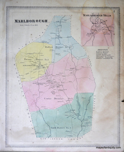 Antique-Hand-Colored-Map-Marlborough-(CT)-United-States-Northeast-1869-Baker-&-Tilden-Maps-Of-Antiquity