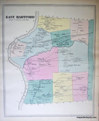 Antique-Hand-Colored-Map-East-Hartford-(CT)-United-States-Northeast-1869-Baker-&-Tilden-Maps-Of-Antiquity