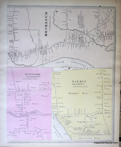 Antique-Hand-Colored-Map-Hockanum-Burnside-Naubuc-and-Vicinity-(CT)-United-States-Northeast-1869-Baker-&-Tilden-Maps-Of-Antiquity