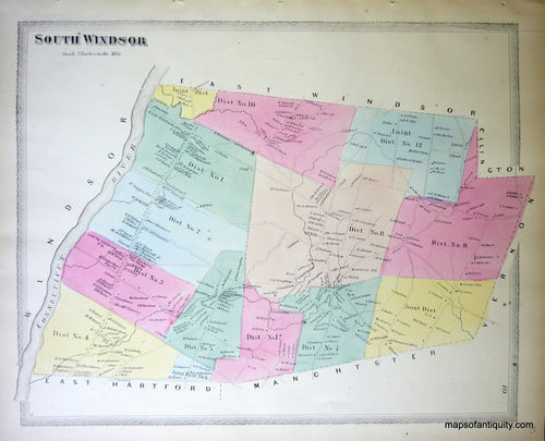 Antique-Hand-Colored-Map-South-Windsor-(CT)-United-States-Northeast-1869-Baker-&-Tilden-Maps-Of-Antiquity