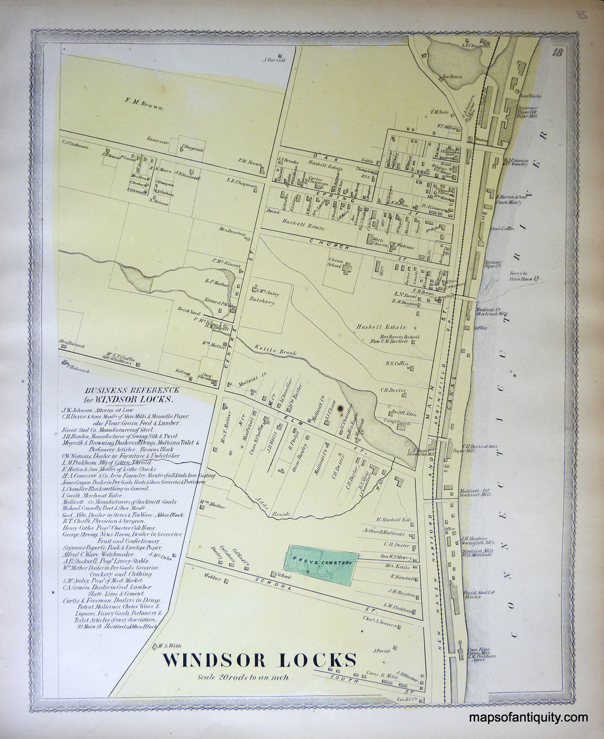 Antique-Hand-Colored-Map-Windsor-Locks-(CT)-United-States-Northeast-1869-Baker-&-Tilden-Maps-Of-Antiquity