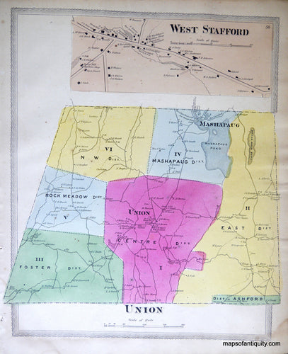 Antique-Hand-Colored-Map-Union-West-Stafford-(CT)-United-States-Northeast-1869-Gray/Keeney-Maps-Of-Antiquity
