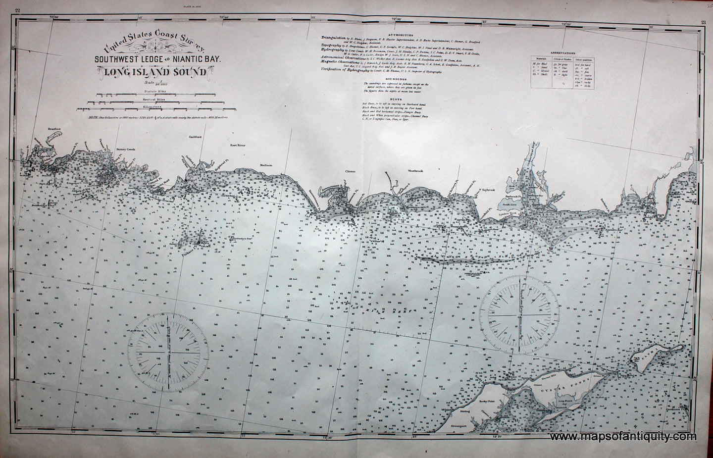 Hand-Colored-Antique-Coastal-Chart-United-States-Coast-Survey.-Southwest-Ledge-to-Niantic-Bay.-Long-Island-Sound-Connecticut-Antique-Nautical-Charts-1893-Hurd-Maps-Of-Antiquity