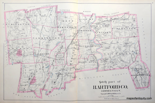 Antique-Hand-Colored-Map-South-Part-of-Hartford-Co.-Connecticut-Connecticut--1893-D.H.-Hurd-Maps-Of-Antiquity