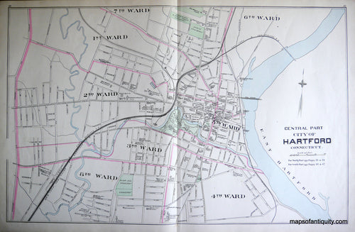 Antique-Hand-Colored-Map-Central-Part-City-of-Hartford-Connecticut.-Connecticut--1893-D.H.-Hurd-Maps-Of-Antiquity