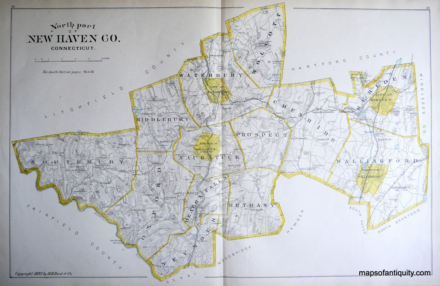 Antique-Hand-Colored-Map-North-Part-of-New-Haven-Co.-Connecticut-Connecticut--1893-D.H.-Hurd-Maps-Of-Antiquity