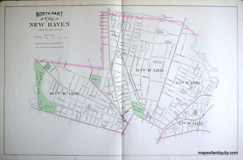 Antique-Hand-Colored-Map-North-Part-of-City-of-New-Haven-(CT)-Connecticut--1893-D.H.-Hurd-Maps-Of-Antiquity