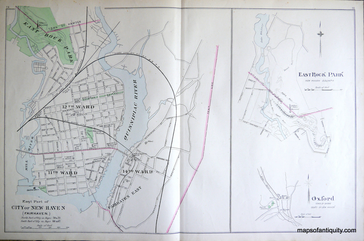 Antique-Hand-Colored-Map-East-Part-of-City-of-New-Haven-(Fairhaven)-(CT)-Connecticut--1893-D.H.-Hurd-Maps-Of-Antiquity