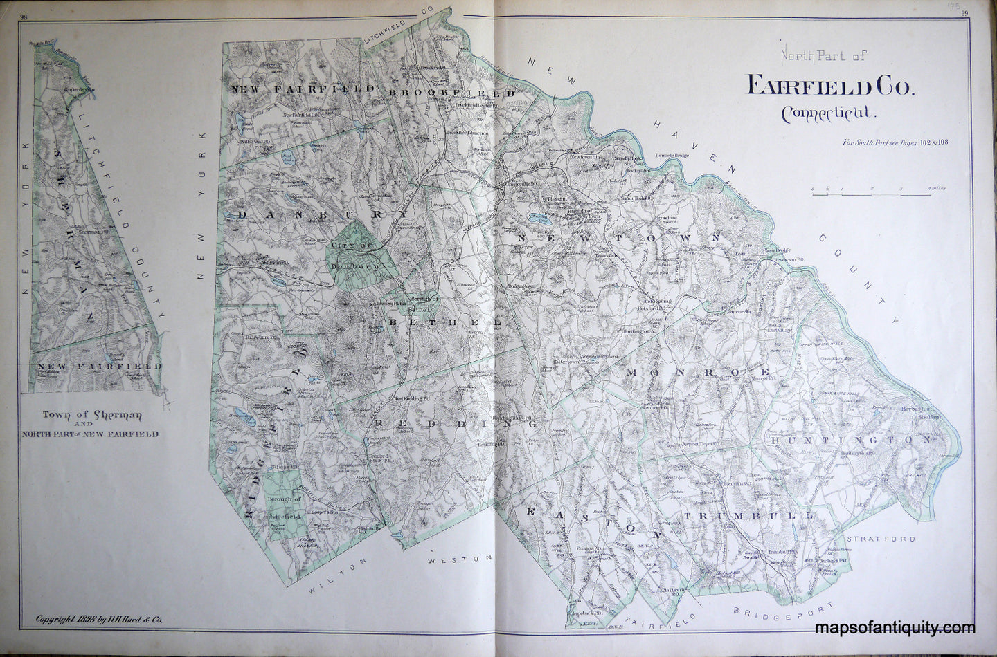 Antique-Hand-Colored-Map-North-Part-of-Fairfield-Co.-Connecticut-Connecticut--1893-D.H.-Hurd-Maps-Of-Antiquity