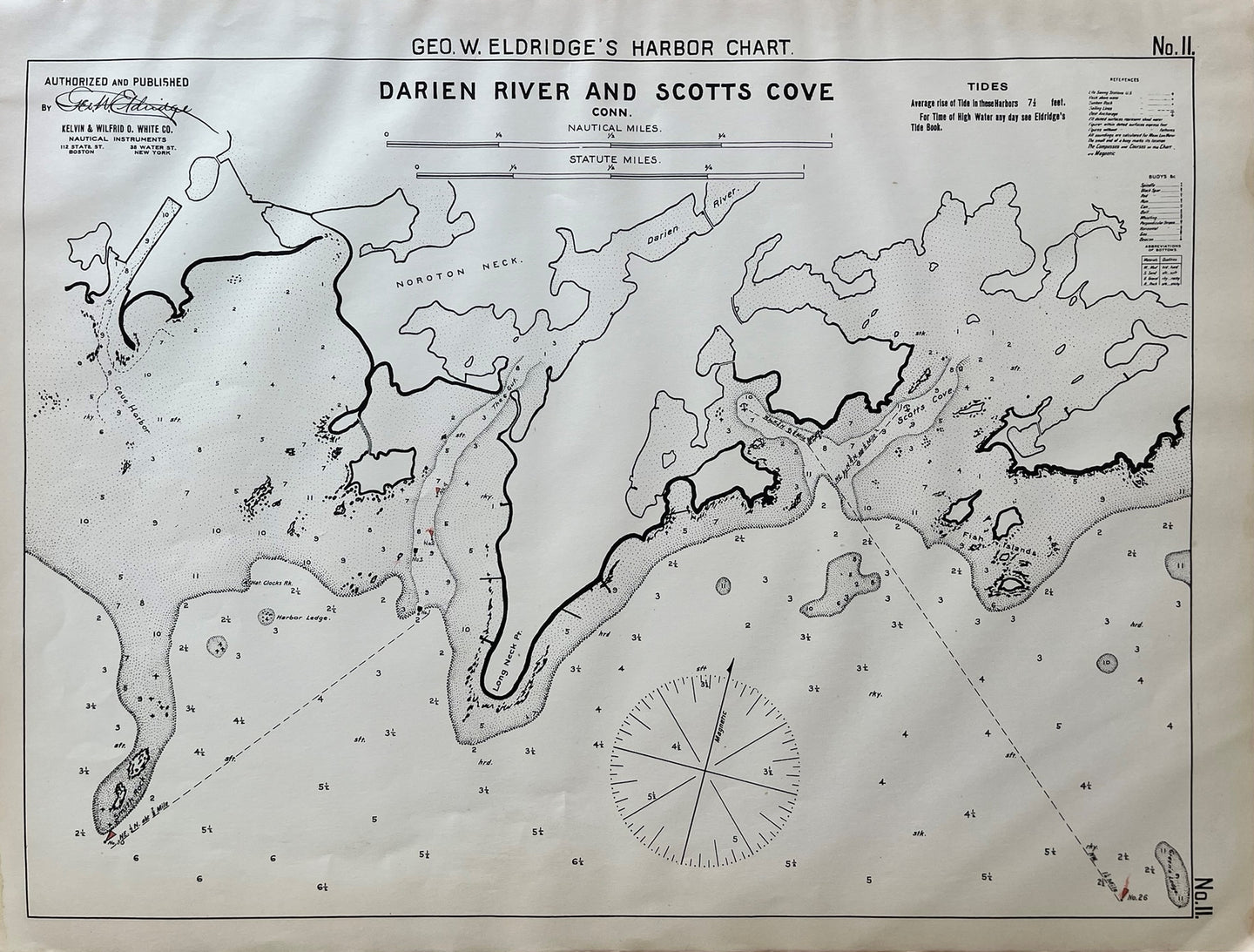 1910 - Darien River and Scotts Cove, Conn. - Antique Chart