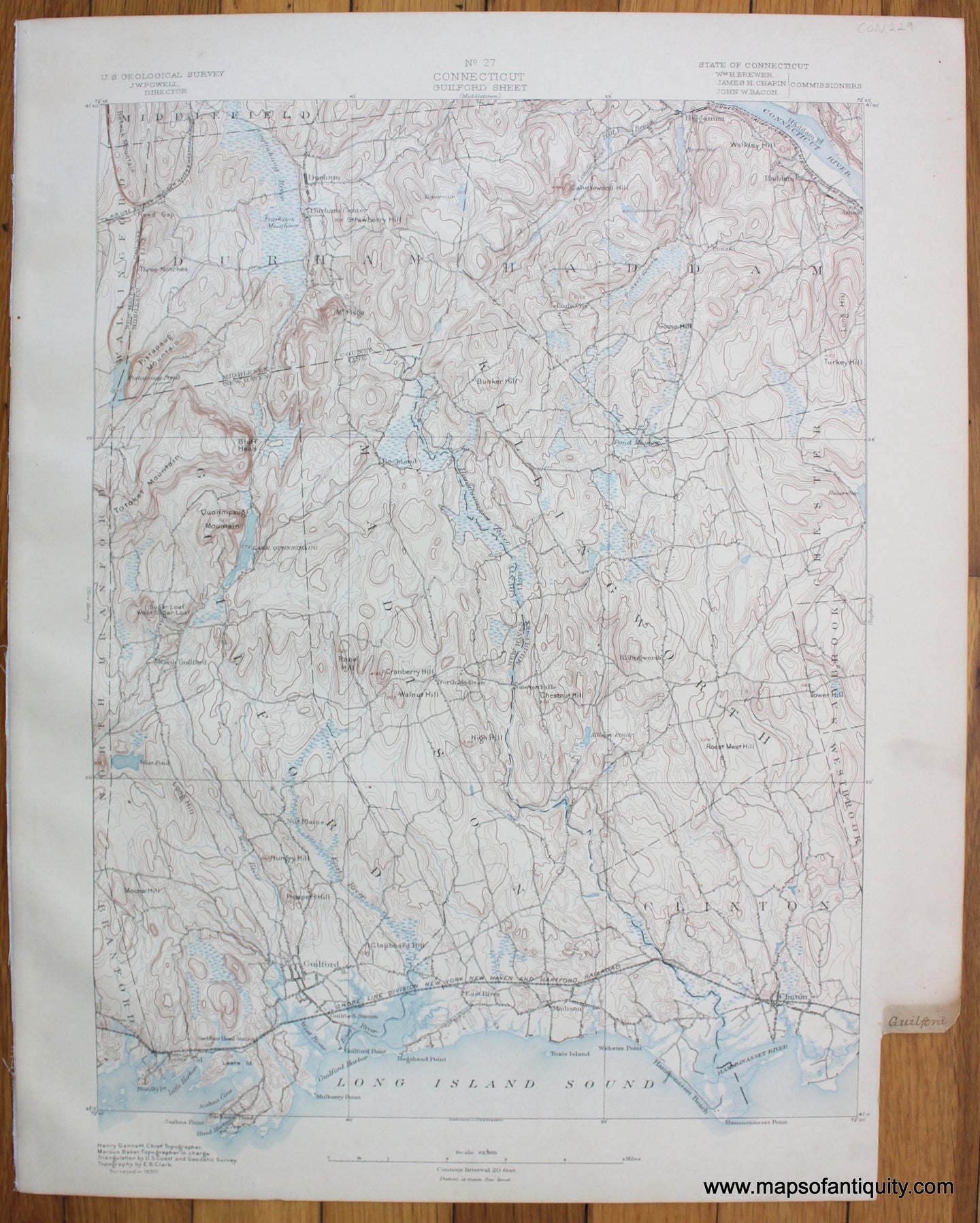 Connecticut-CT-Guilford-sheet-antique-topographical-map-1890-1800s-19th-century