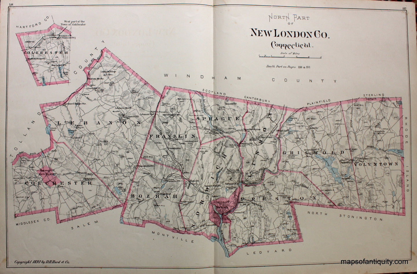 Antique-Hand-Colored-Map-North-Part-of-New-London-Co.-Connecticut-Connecticut--1893-D.H.-Hurd-Maps-Of-Antiquity