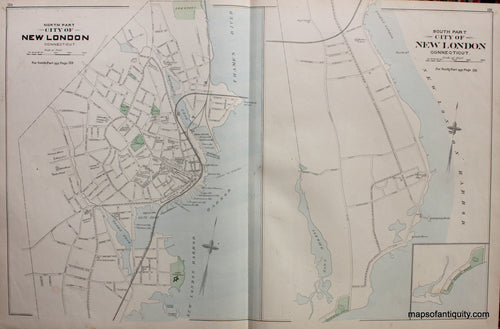 Antique-Hand-Colored-Map-City-of-New-London-Connecticut-North-and-South-Parts-verso-Mystic-West-Mystic-Eastern-Point-Taftville-Noank-Lyme-Clarksville-Pawcatuck-Connecticut--1893-D.H.-Hurd-Maps-Of-Antiquity