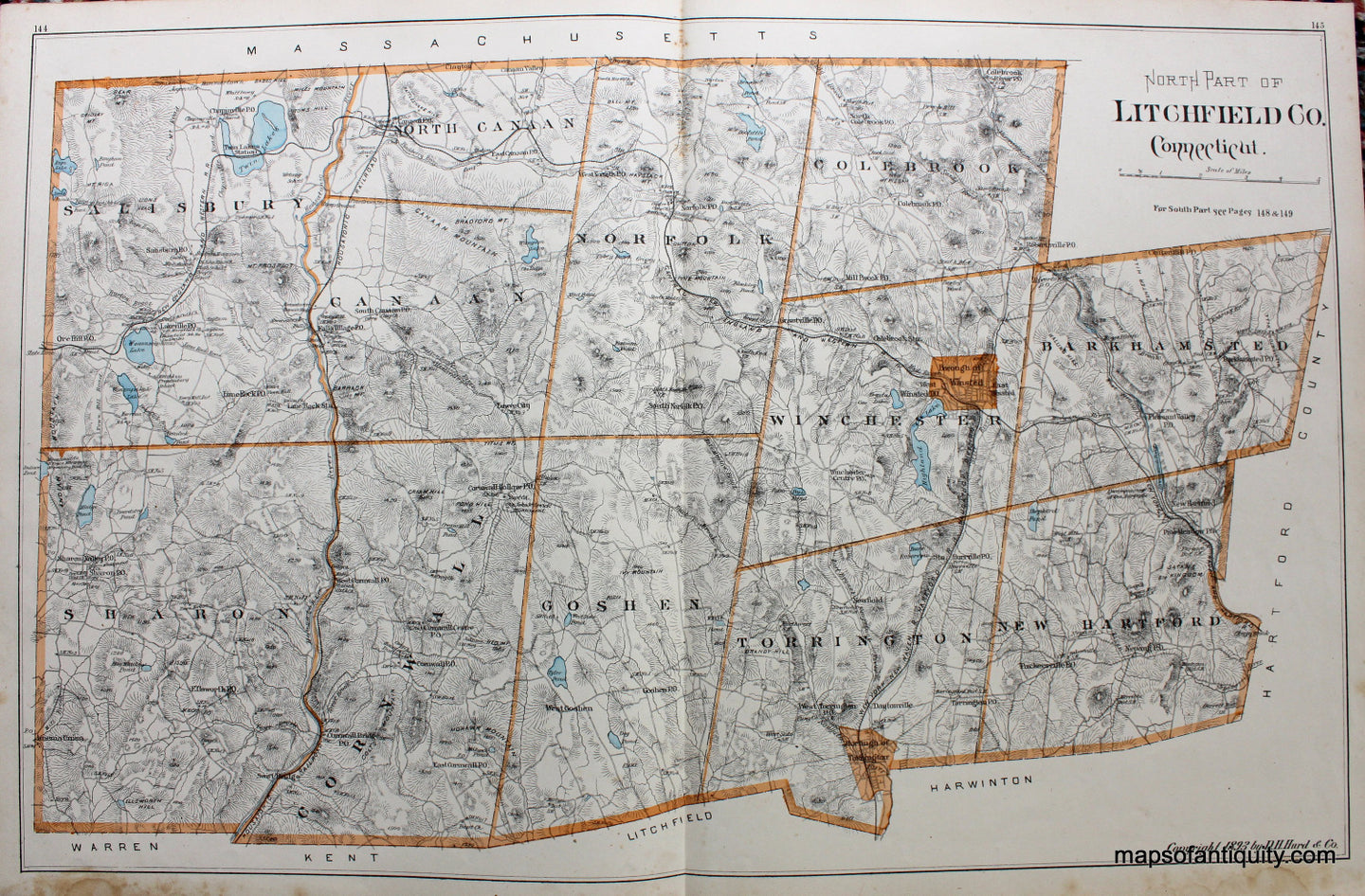 Antique-Hand-Colored-Map-North-Part-of-Litchfield-Co.-Connecticut-Connecticut--1893-D.H.-Hurd-Maps-Of-Antiquity