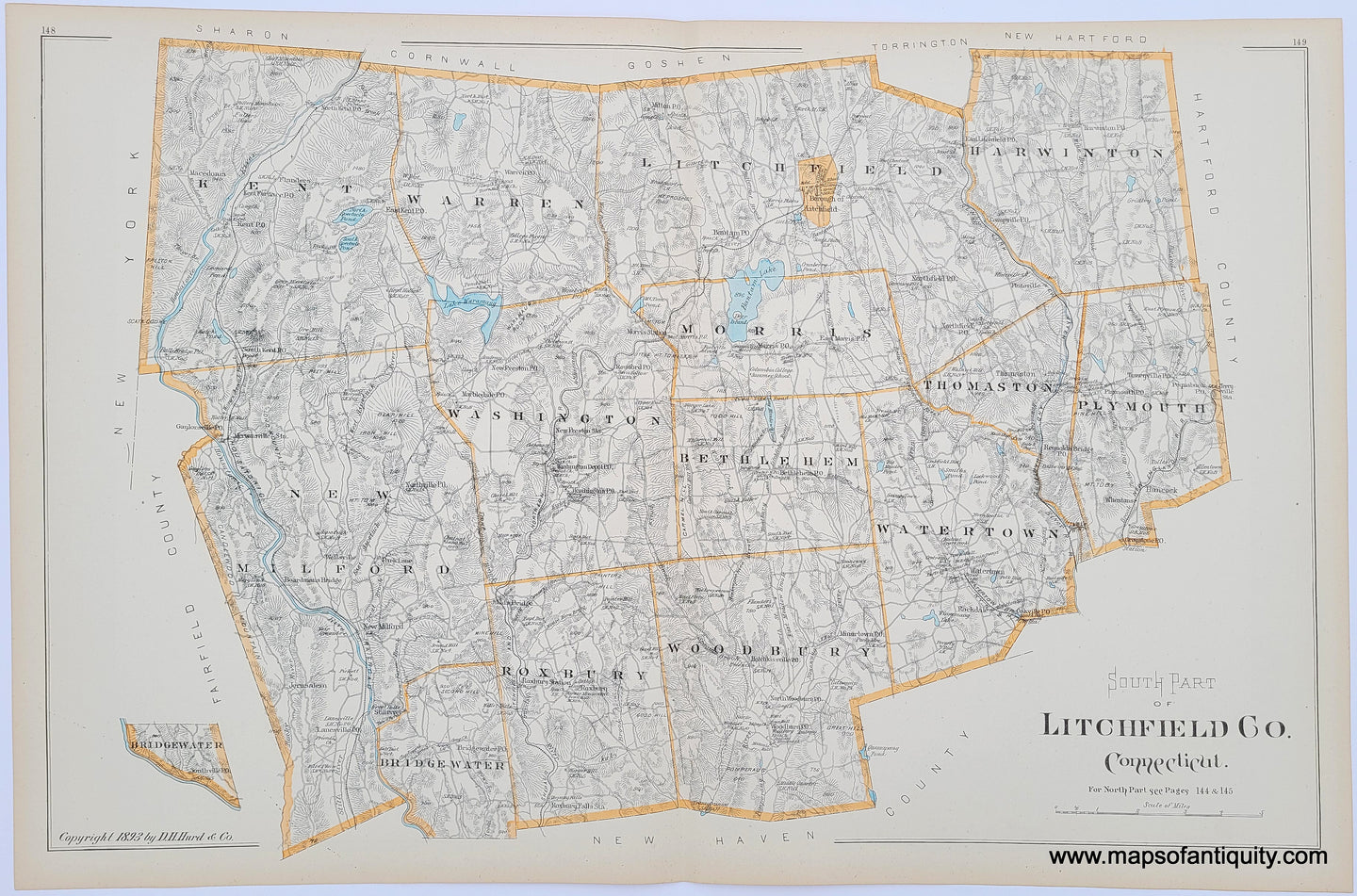 Antique-Hand-Colored-Map-South-Part-of-Litchfield-Co.-Connecticut-****-Connecticut--1893-D.H.-Hurd-Maps-Of-Antiquity