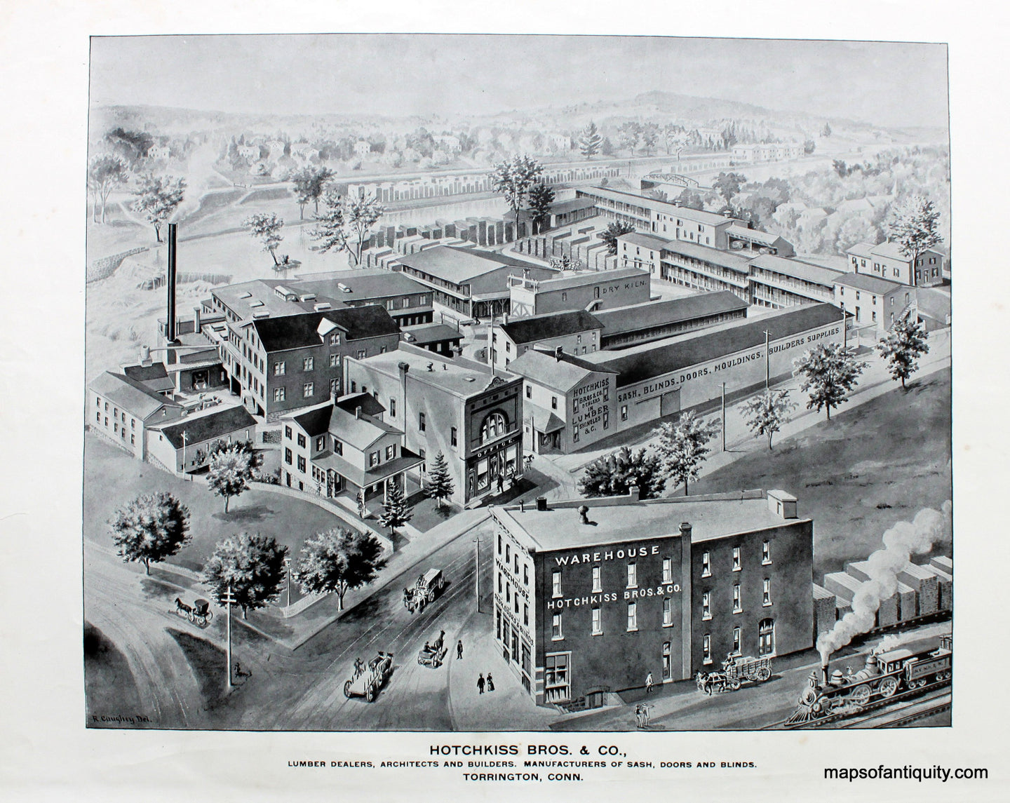 Antique-Black-and-White-Illustration-Hotchkiss-Bros.-&-Co.-Lumber-Dealers-Architects-and-Builders.-Manufacturers-of-Sash-Doors-and-Blinds.-Torrington-Conn.-Connecticut--1893-D.H.-Hurd-Maps-Of-Antiquity