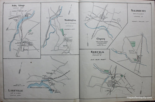 Antique-Hand-Colored-Map-Lakeville-Falls-Village-Washington-Canaan-Norfolk-Salisbury-verso-Torrington-Terryville-P.O.-Winsted.-Connecticut--1893-D.H.-Hurd-Maps-Of-Antiquity