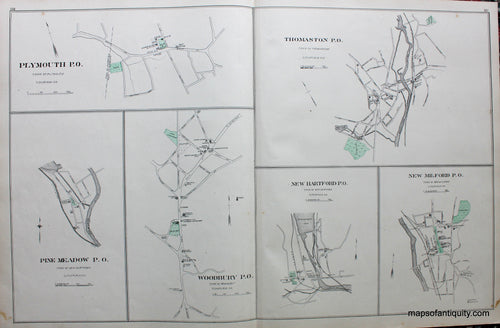 Antique-Hand-Colored-Map-Plymouth-Pine-Meadow-Woodbury-New-Hartford-Thomaston-&-New-Milford-verso-Borough-of-Litchfield-and-Watertown-Connecticut--1893-D.H.-Hurd-Maps-Of-Antiquity