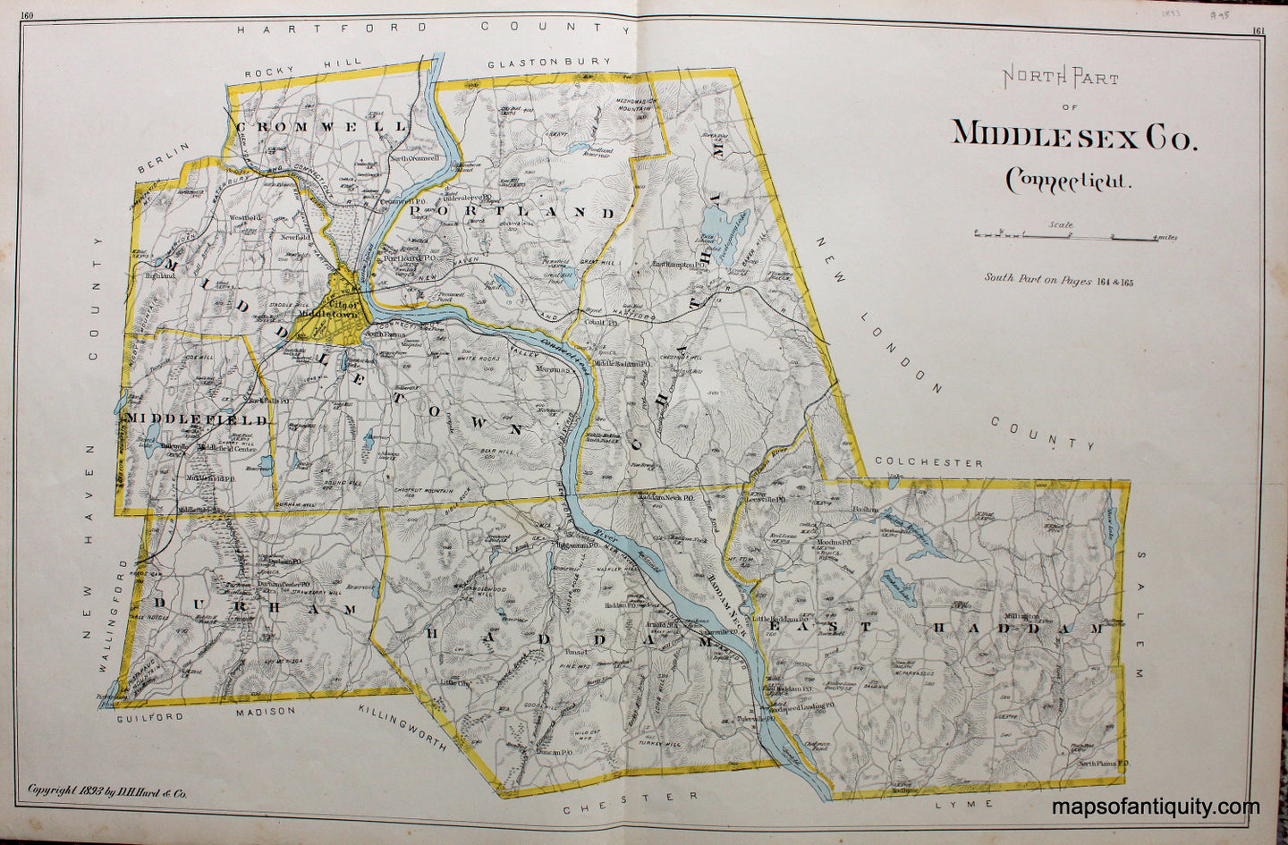 Antique-Hand-Colored-Map-North-Part-of-Middlesex-Co.-Connecticut-Connecticut--1893-D.H.-Hurd-Maps-Of-Antiquity