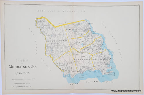 Antique-Hand-Colored-Map-South-Part-of-Middlesex-Co.-Connecticut-**********-Connecticut--1893-D.H.-Hurd-Maps-Of-Antiquity