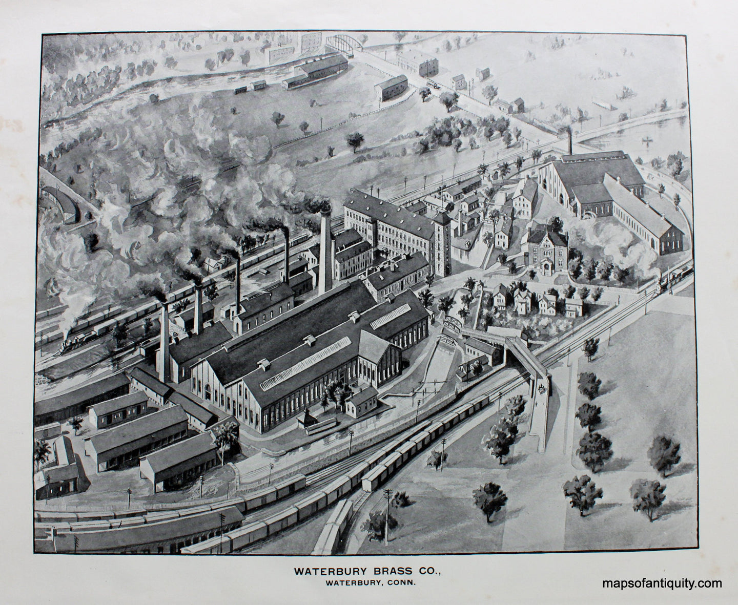 Antique-Black-and-White-Illustration-Waterbury-Brass-Co.-Waterbury-Conn.-Connecticut--1893-D.H.-Hurd-Maps-Of-Antiquity