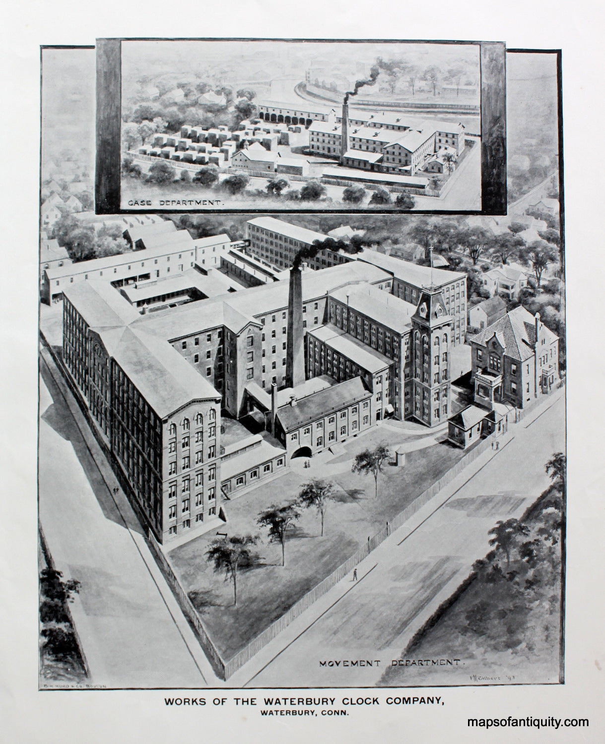 Antique-Black-and-White-Illustration-Works-of-the-Waterbury-Clock-Company-Waterbury-Conn.-Connecticut--1893-D.H.-Hurd-Maps-Of-Antiquity