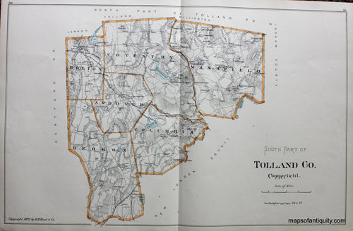 Antique-Hand-Colored-Map-South-Part-of-Tolland-Co.-Connecticut-Connecticut--1893-D.H.-Hurd-Maps-Of-Antiquity